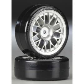 Tamiya Mtl-Pltd Mesh Wheel w/Cmntd Sup Driftech Tires 24mm